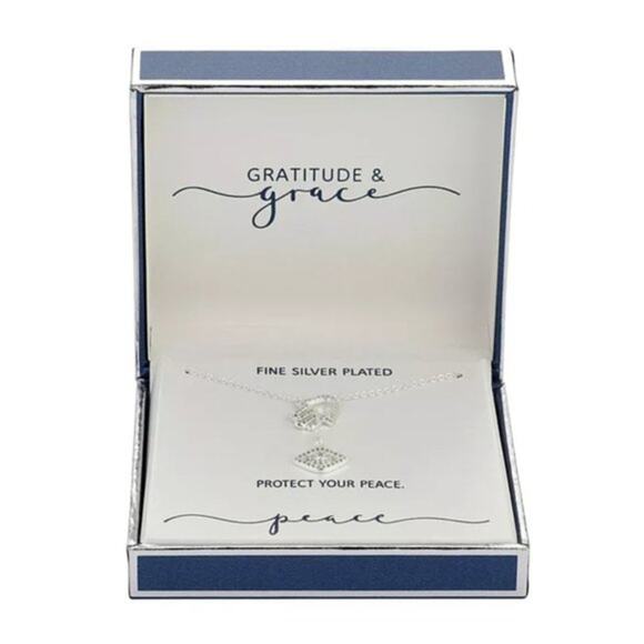 Unwritten Fine Silver Plated Crystal Hamsa Evil Eye Slider Pendant Necklace NWT - Picture 3 of 6